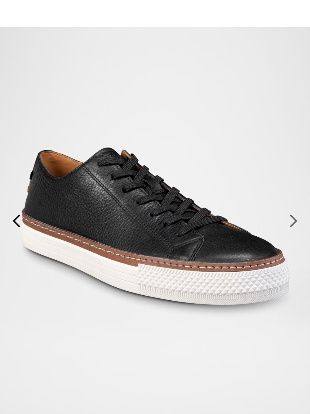 Allen Edmonds Black Leather Low-Top Sneaker with Brown Trim and White Sole